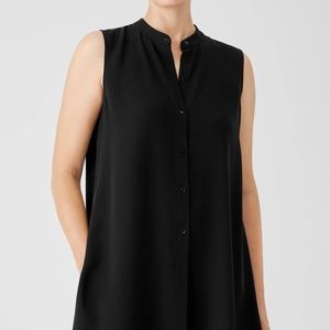 Eileen Fisher Women's Silk Georgette Crepe Sleeveless Shirt Black XL